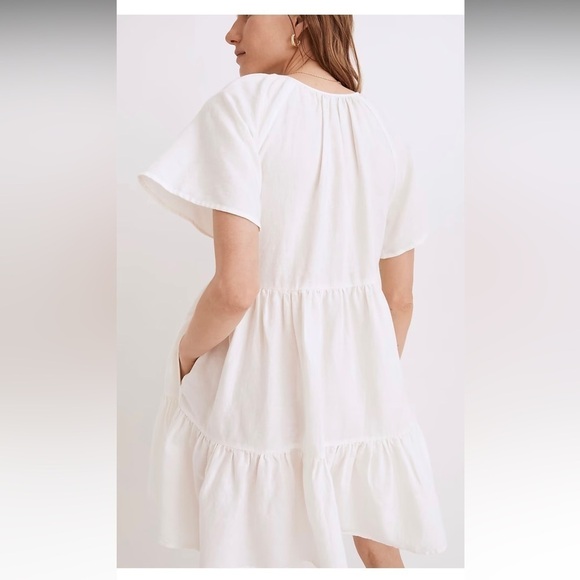 Madewell Linen Blend Flutter Sleeve Tiered Mini Dress NF890 Cream - Picture 4 of 8